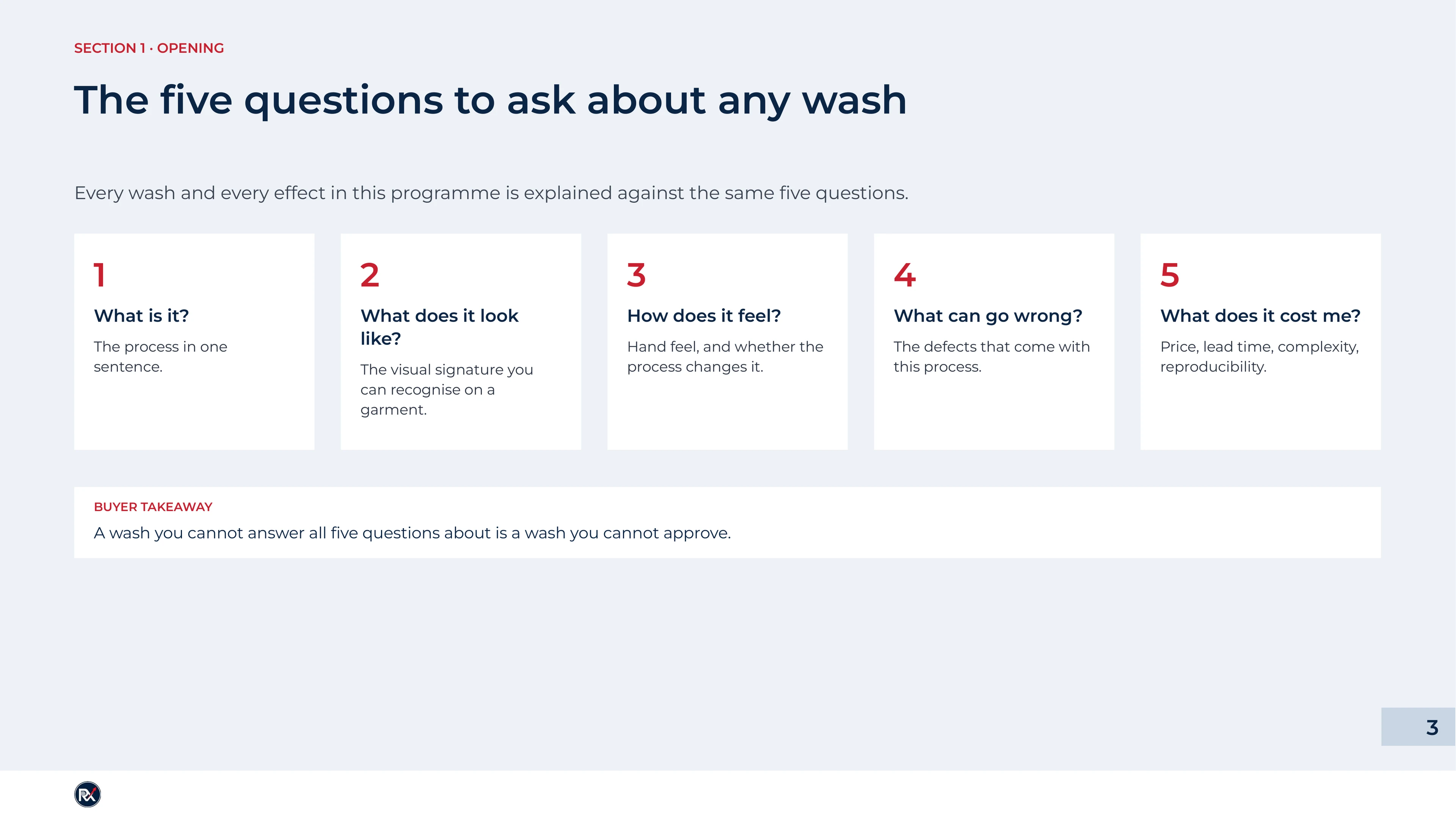 Slide 3 of 85: The five questions to ask about any wash